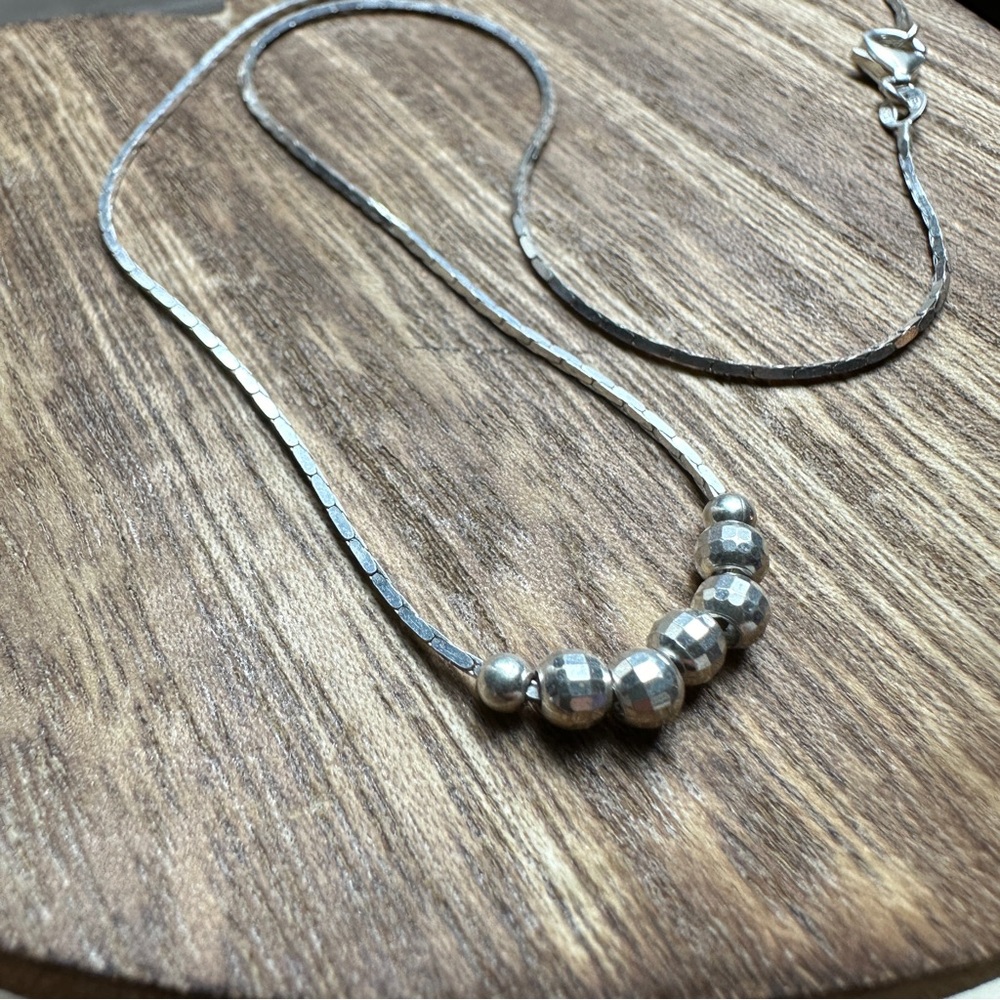 Sterling Silver 925 Faceted Beads Sparkly Necklace
